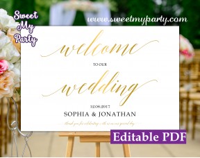 Gold Calligraphy welcome sign template,Gold Calligraphy wedding welcome sign template, (27)